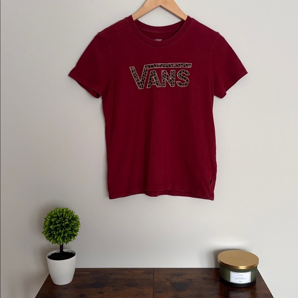 Vans Women's Burgundy Logo Tee with Leopard Print - Medium - Picture 6 of 9